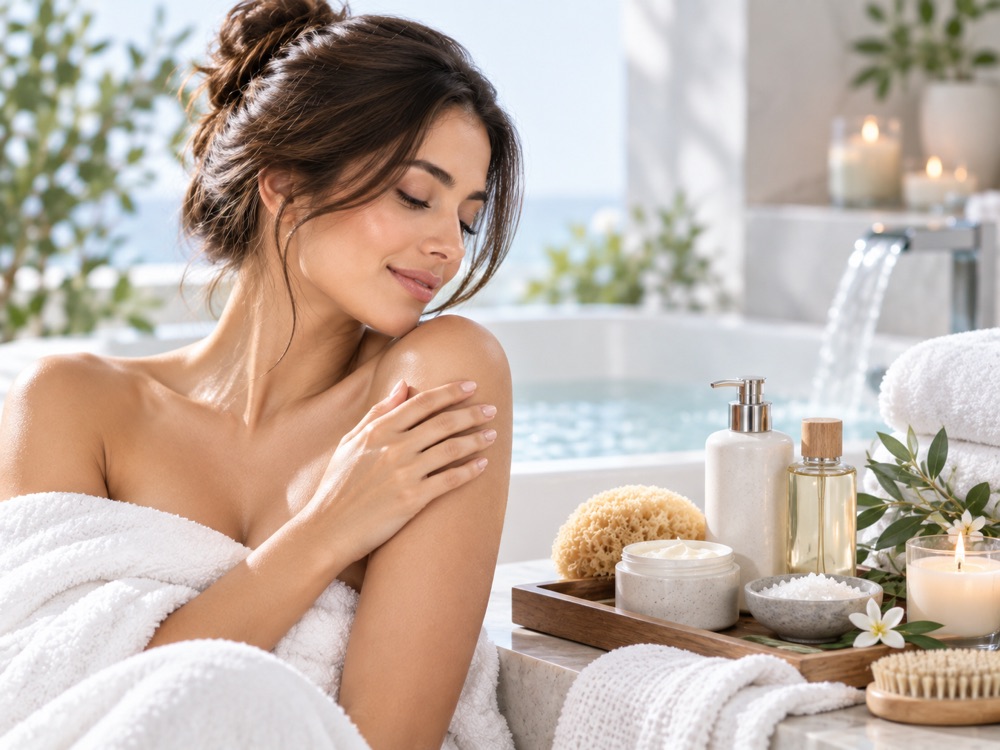 Premium toiletries and spa self-care setting